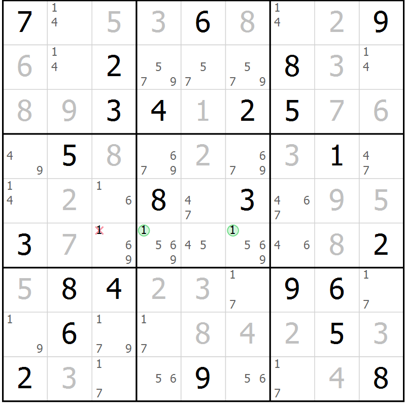 Position des candidats pour la solution de la Gr 52 page 55 du magazine de sudoku Platina n° 038