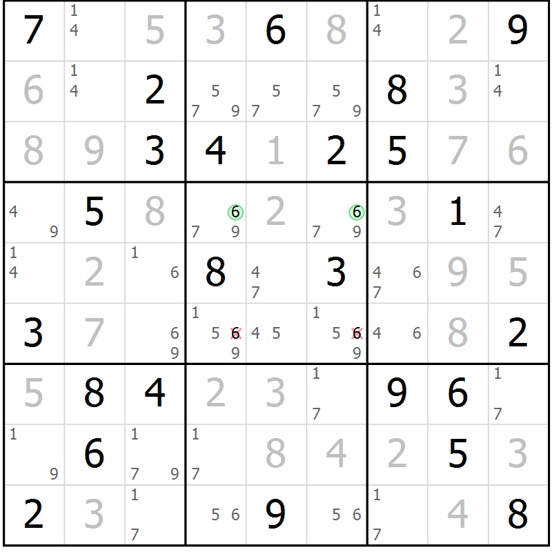 Position des candidats pour la solution de la Gr 52 page 55 du magazine de sudoku Platina n° 038