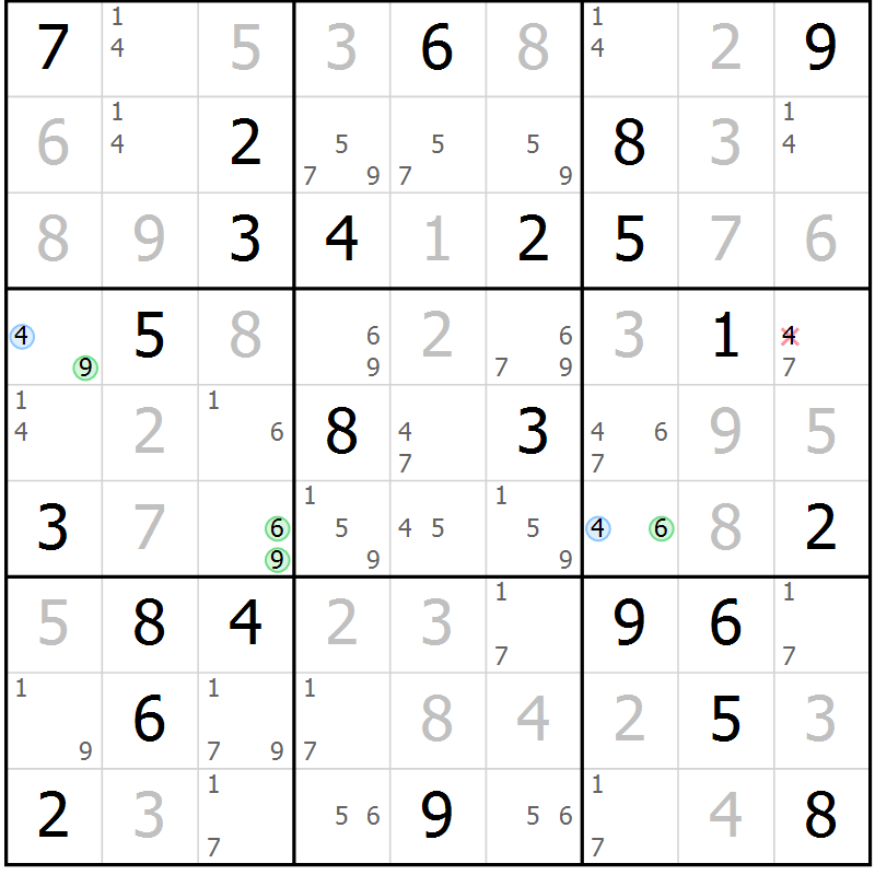 Position des candidats pour la solution de la Gr 52 page 55 du magazine de sudoku Platina n° 038