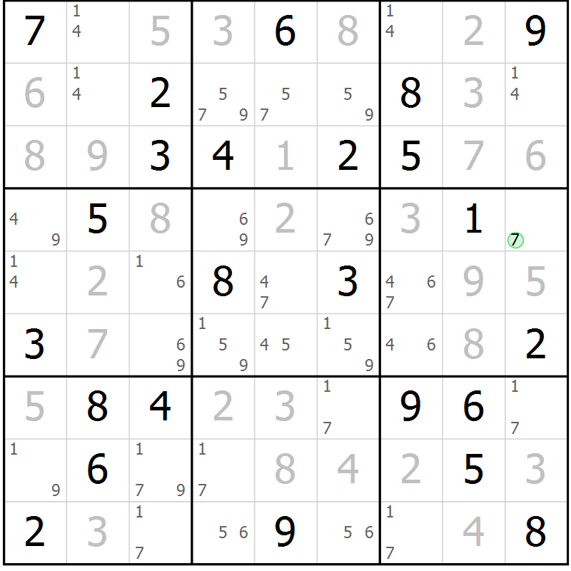 Position des candidats pour la solution de la Gr 52 page 55 du magazine de sudoku Platina n° 038