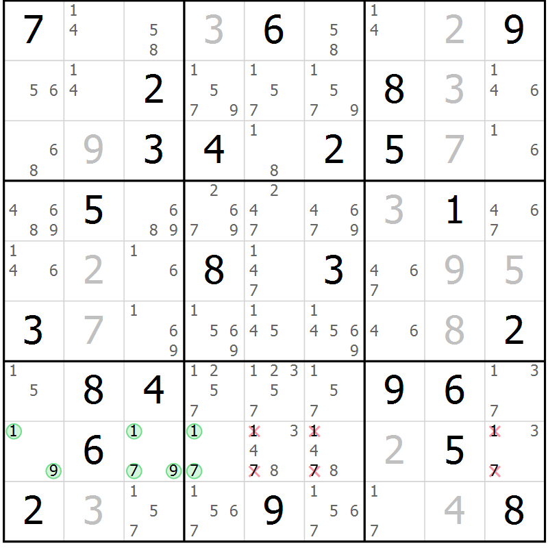 Position des candidats pour la solution de la Gr 52 page 55 du magazine de sudoku Platina n° 038