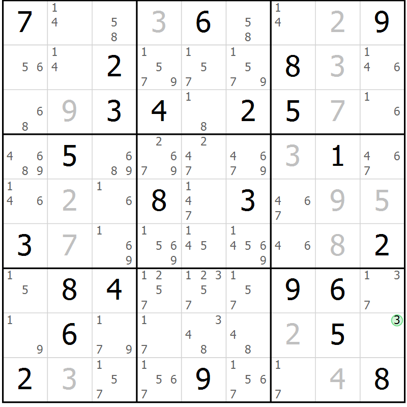 Position des candidats pour la solution de la Gr 52 page 55 du magazine de sudoku Platina n° 038