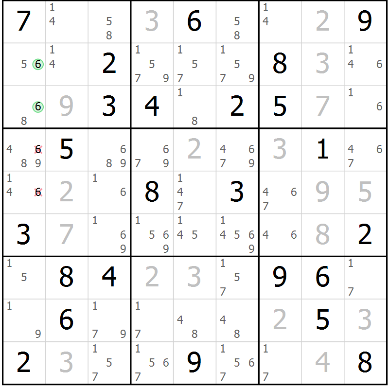 Position des candidats pour la solution de la Gr 52 page 55 du magazine de sudoku Platina n° 038
