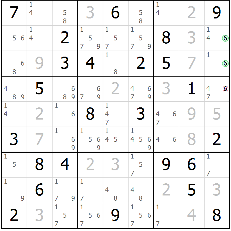 Position des candidats pour la solution de la Gr 52 page 55 du magazine de sudoku Platina n° 038
