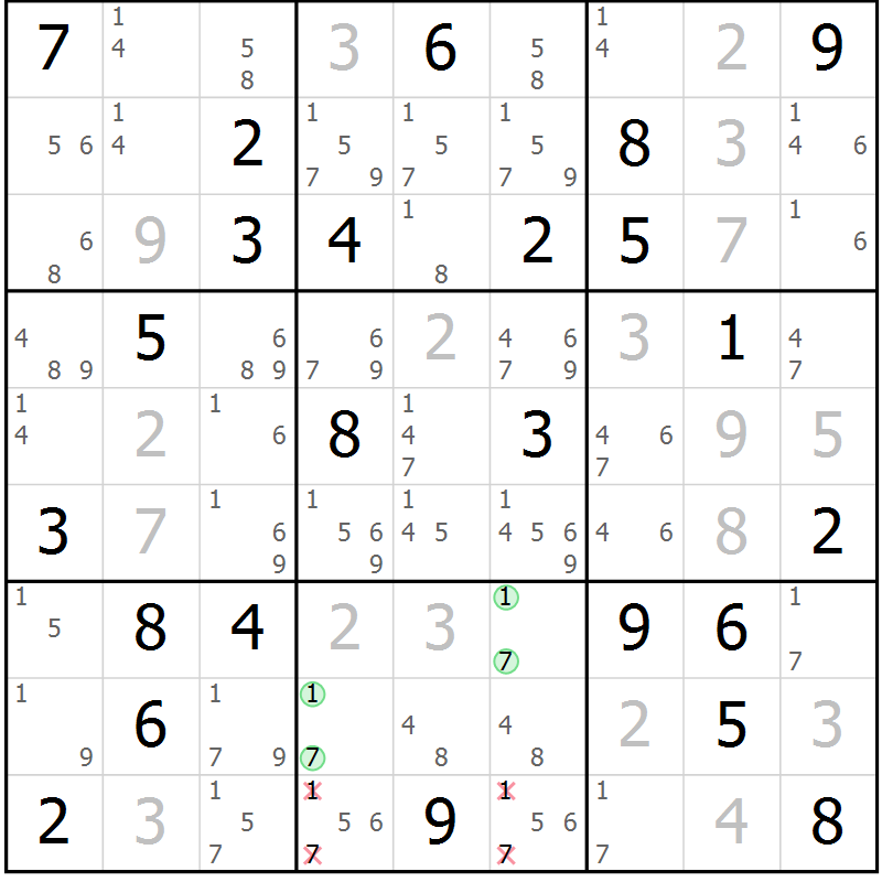 Position des candidats pour la solution de la Gr 52 page 55 du magazine de sudoku Platina n° 038