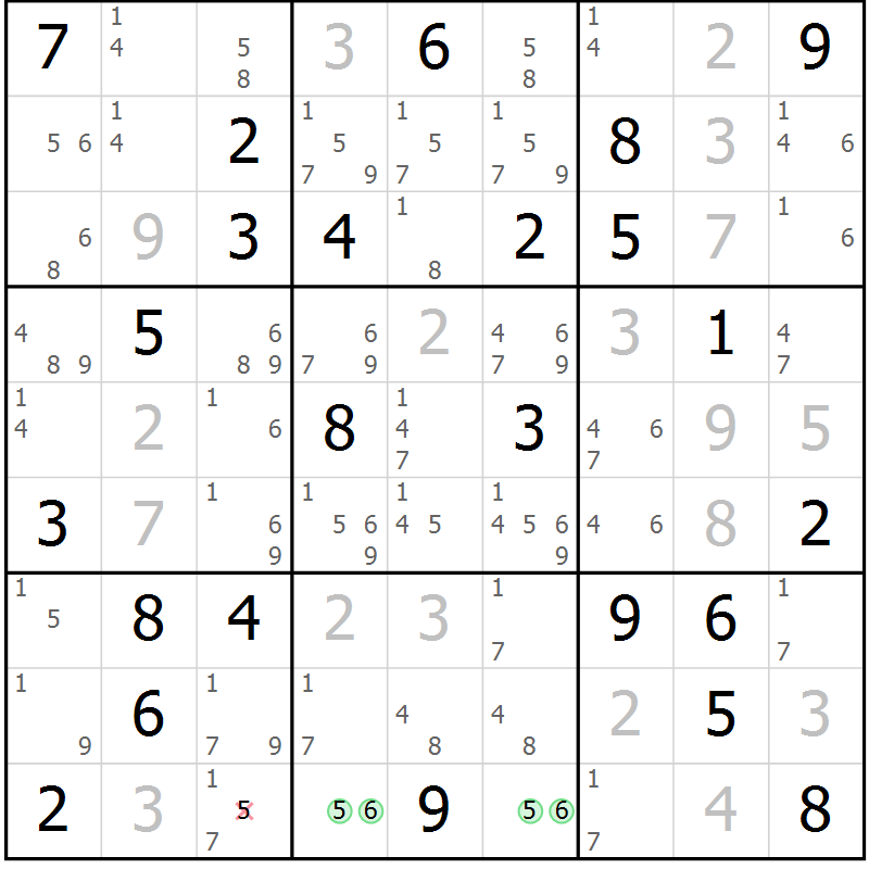 Position des candidats pour la solution de la Gr 52 page 55 du magazine de sudoku Platina n° 038