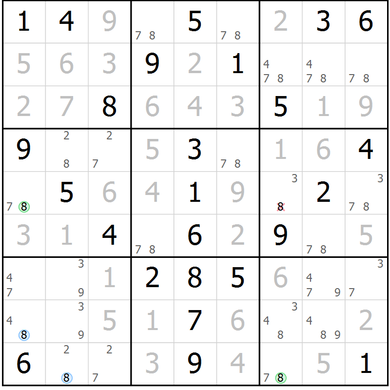 Position des candidats pour la solution de la Gr 53 page 56 du magazine de sudoku Platina n° 038