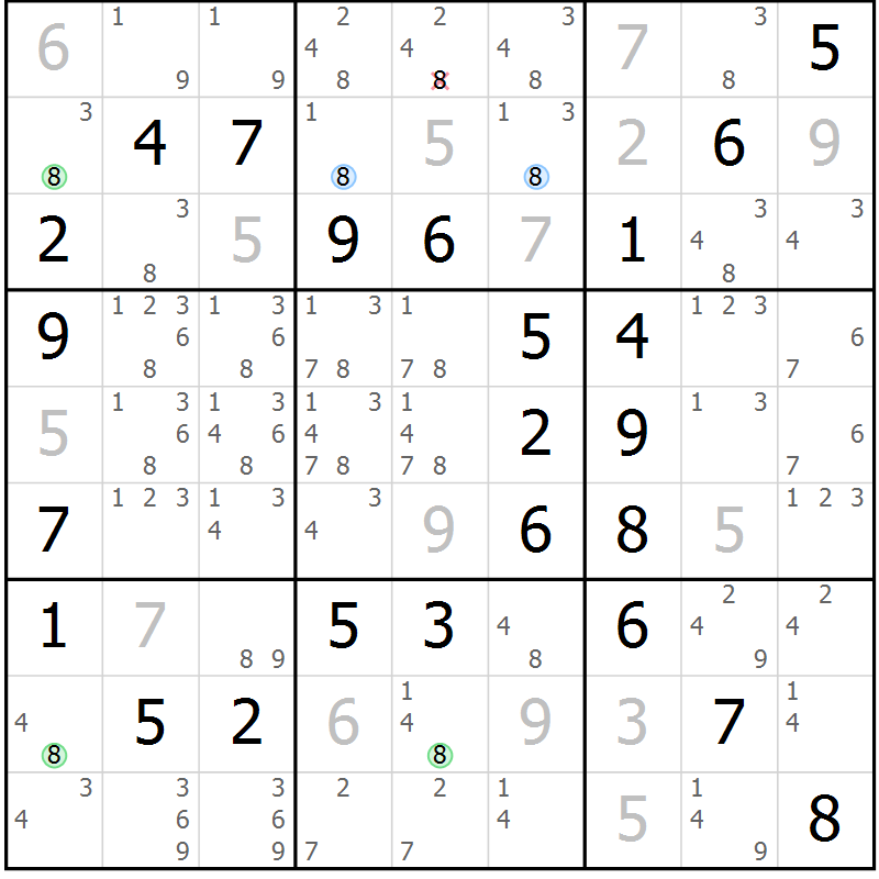 Position des candidats pour la solution de la Gr 54 page 57 du magazine de sudoku Platina n° 038