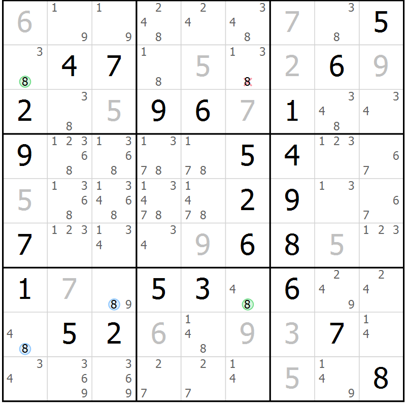 Position des candidats pour la solution de la Gr 54 page 57 du magazine de sudoku Platina n° 038