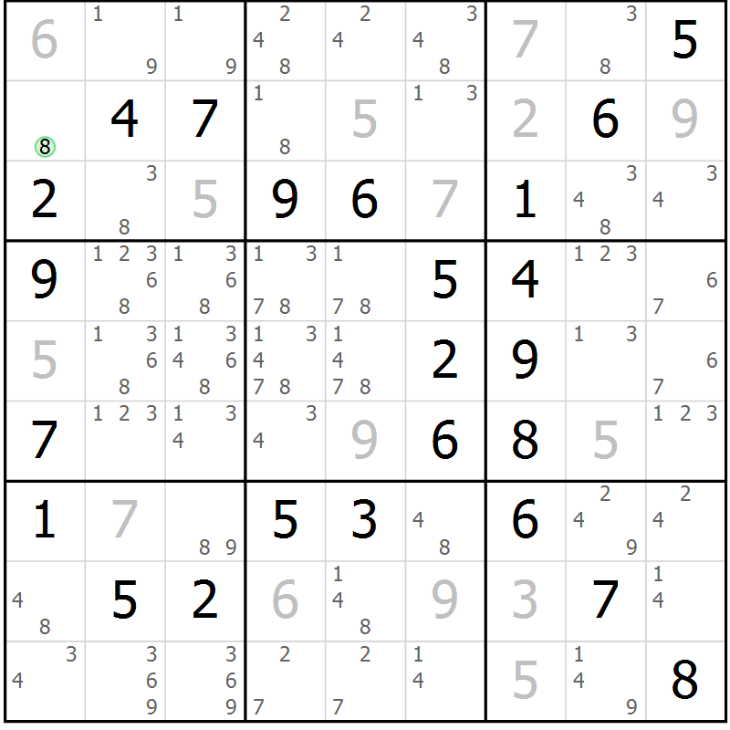 Position des candidats pour la solution de la Gr 54 page 57 du magazine de sudoku Platina n° 038
