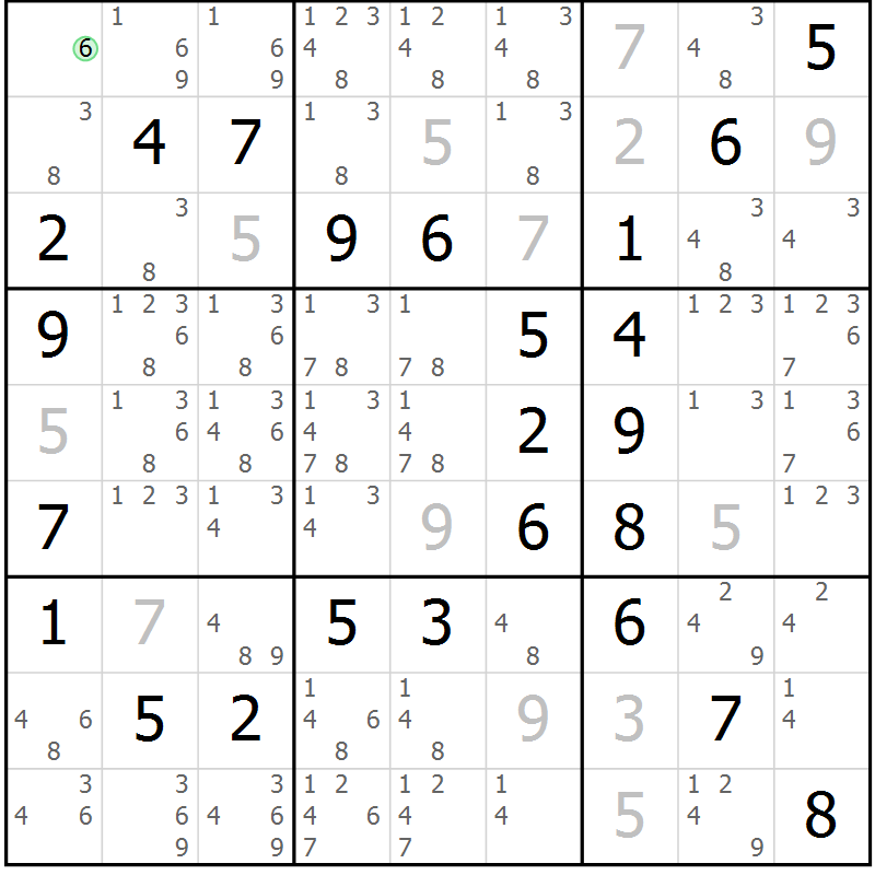 Position des candidats pour la solution de la Gr 54 page 57 du magazine de sudoku Platina n° 038