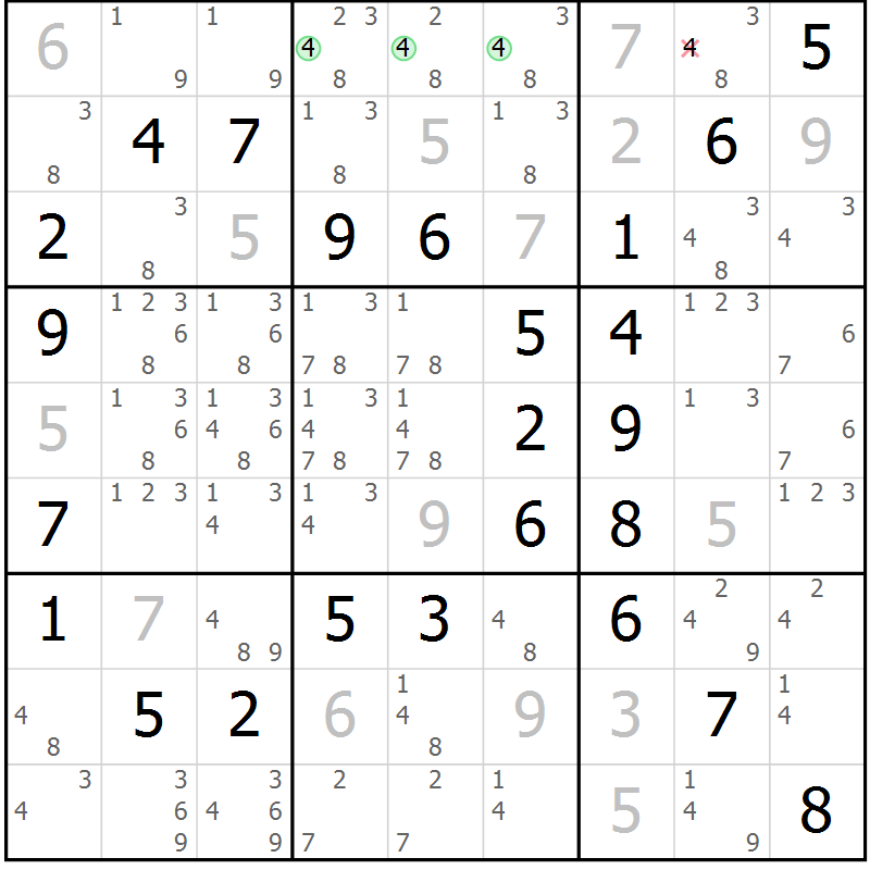 Position des candidats pour la solution de la Gr 54 page 57 du magazine de sudoku Platina n° 038