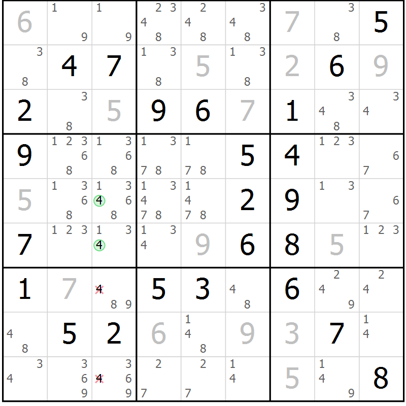 Position des candidats pour la solution de la Gr 54 page 57 du magazine de sudoku Platina n° 038