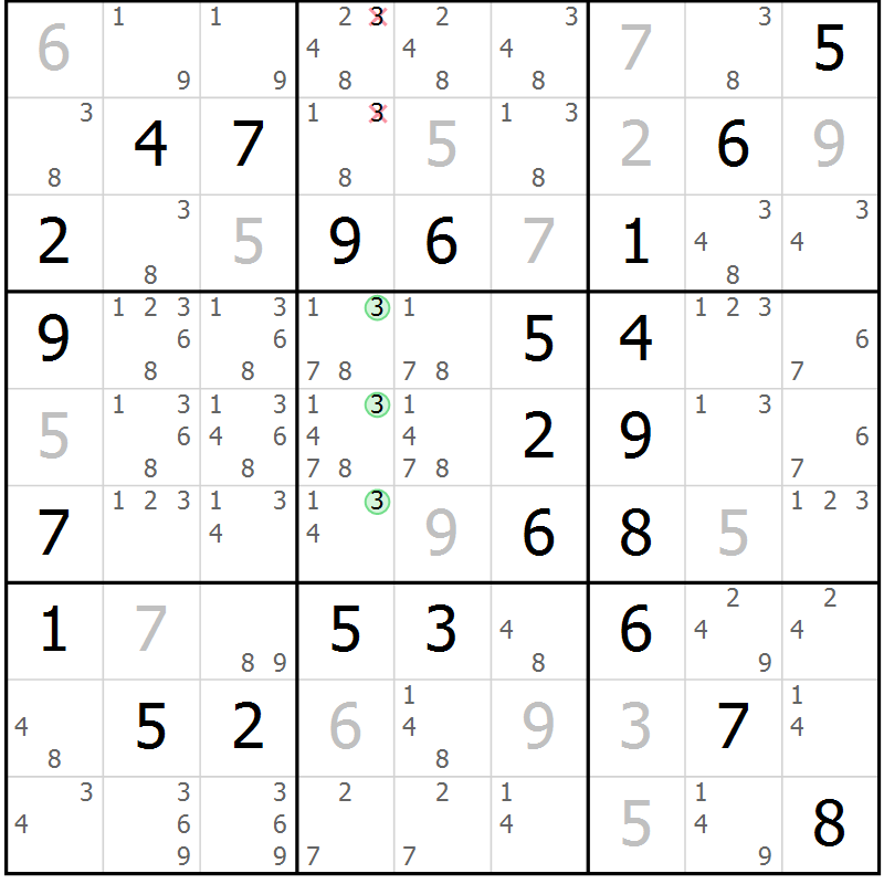 Position des candidats pour la solution de la Gr 54 page 57 du magazine de sudoku Platina n° 038