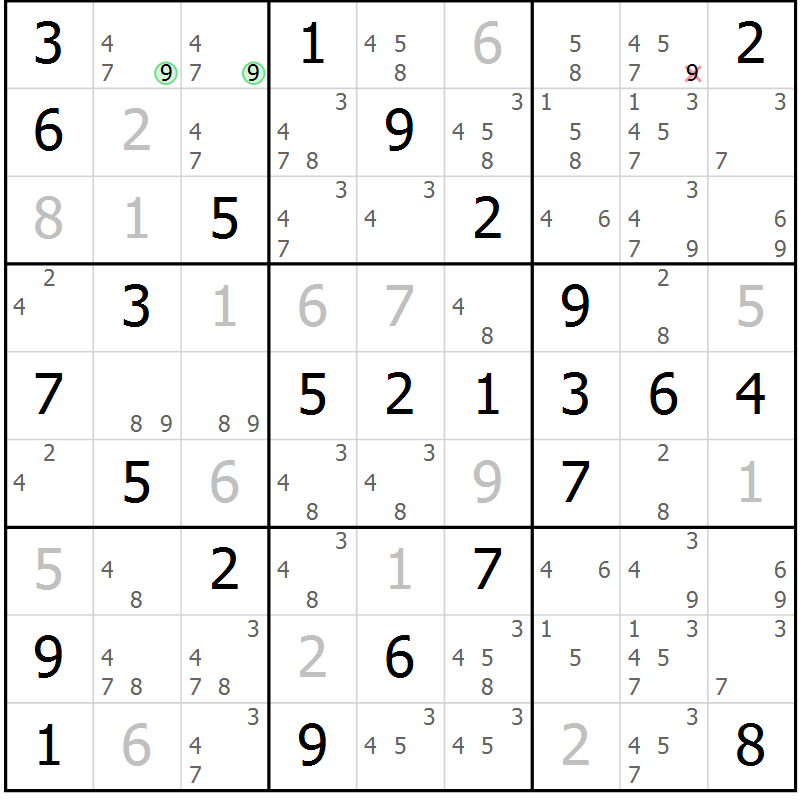 Position des candidats pour la solution de la Gr 55 page 58 du magazine de sudoku Platina n° 038
