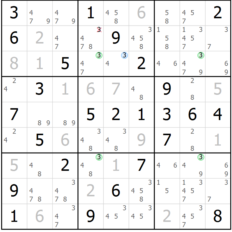 Position des candidats pour la solution de la Gr 55 page 58 du magazine de sudoku Platina n° 038