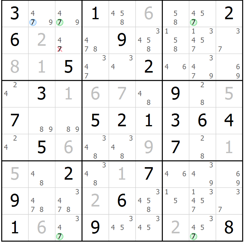 Position des candidats pour la solution de la Gr 55 page 58 du magazine de sudoku Platina n° 038