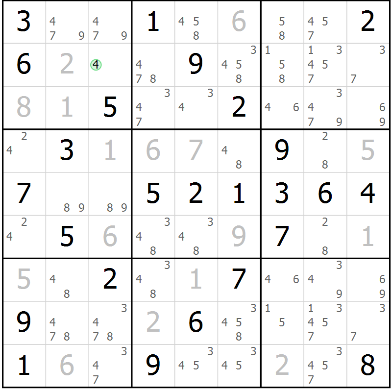 Position des candidats pour la solution de la Gr 55 page 58 du magazine de sudoku Platina n° 038