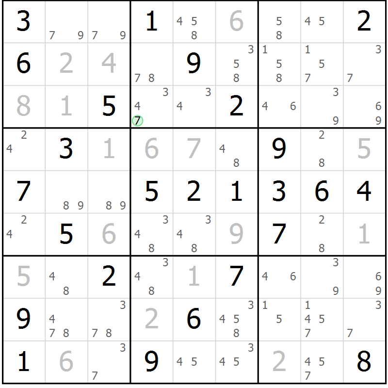 Position des candidats pour la solution de la Gr 55 page 58 du magazine de sudoku Platina n° 038