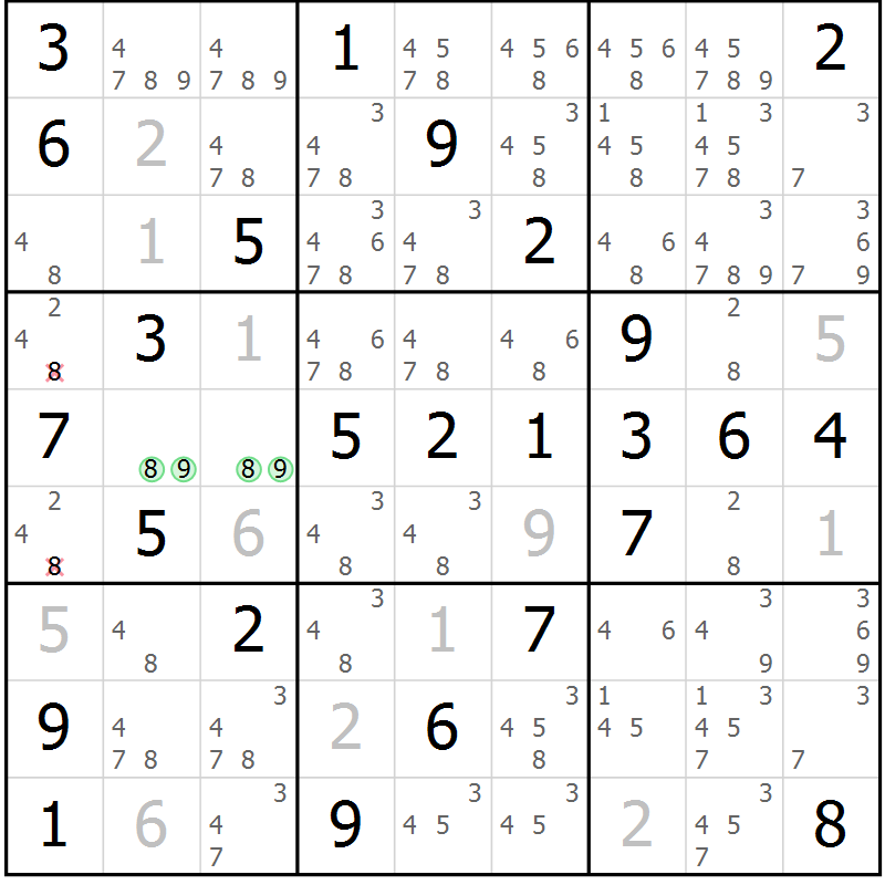 Position des candidats pour la solution de la Gr 55 page 58 du magazine de sudoku Platina n° 038