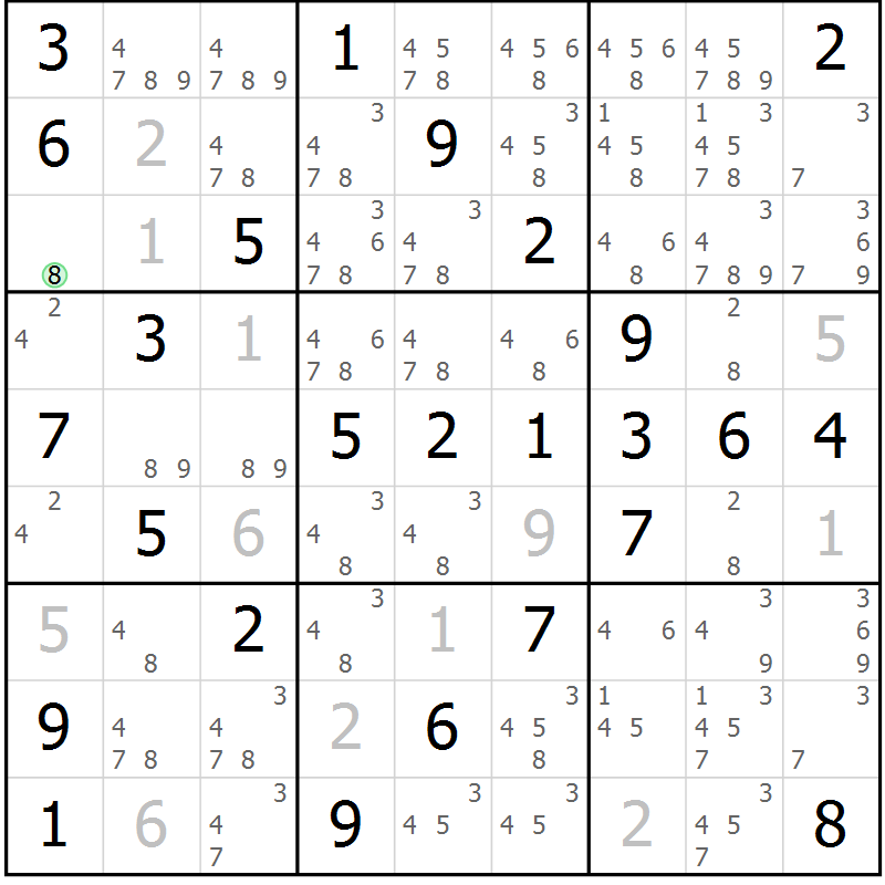 Position des candidats pour la solution de la Gr 55 page 58 du magazine de sudoku Platina n° 038