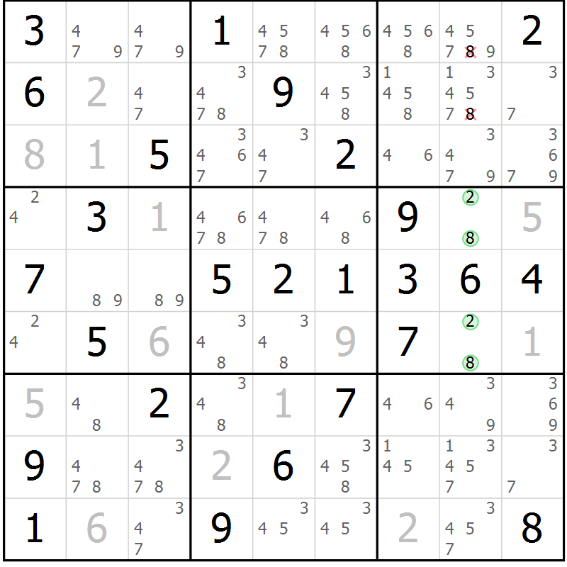 Position des candidats pour la solution de la Gr 55 page 58 du magazine de sudoku Platina n° 038