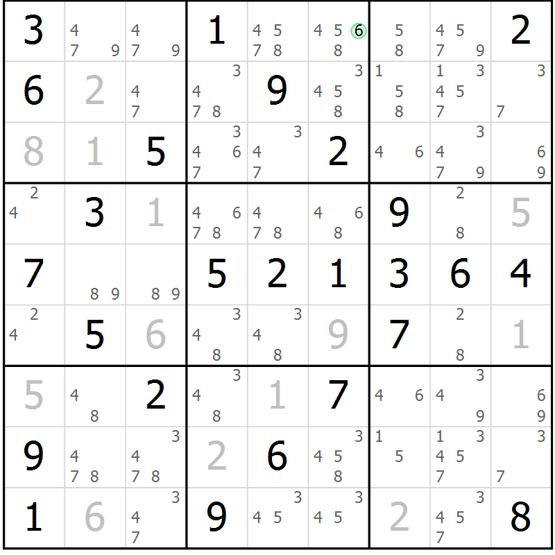 Position des candidats pour la solution de la Gr 55 page 58 du magazine de sudoku Platina n° 038