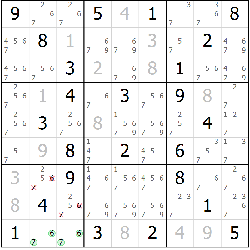 Position des candidats pour la solution de la Gr 56 page 59 du magazine de sudoku Platina n° 038