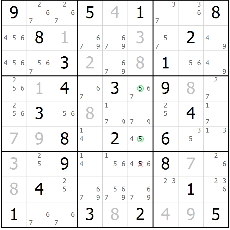 Position des candidats pour la solution de la Gr 56 page 59 du magazine de sudoku Platina n° 038