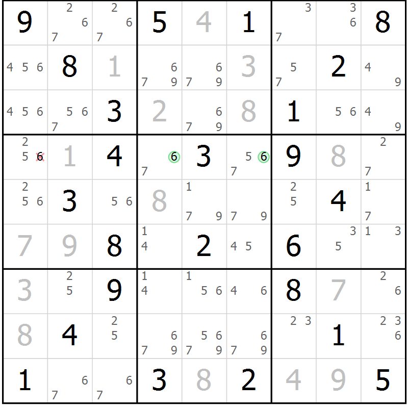 Position des candidats pour la solution de la Gr 56 page 59 du magazine de sudoku Platina n° 038