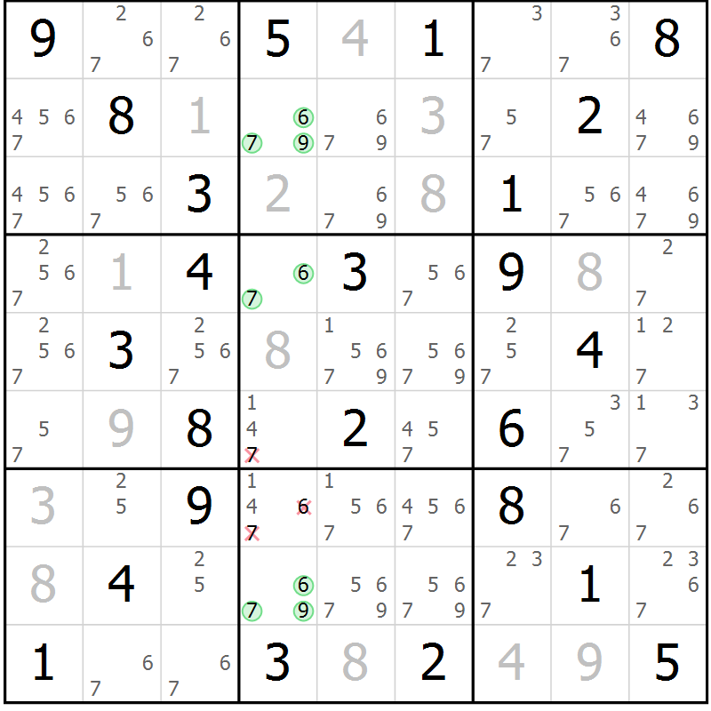 Position des candidats pour la solution de la Gr 56 page 59 du magazine de sudoku Platina n° 038
