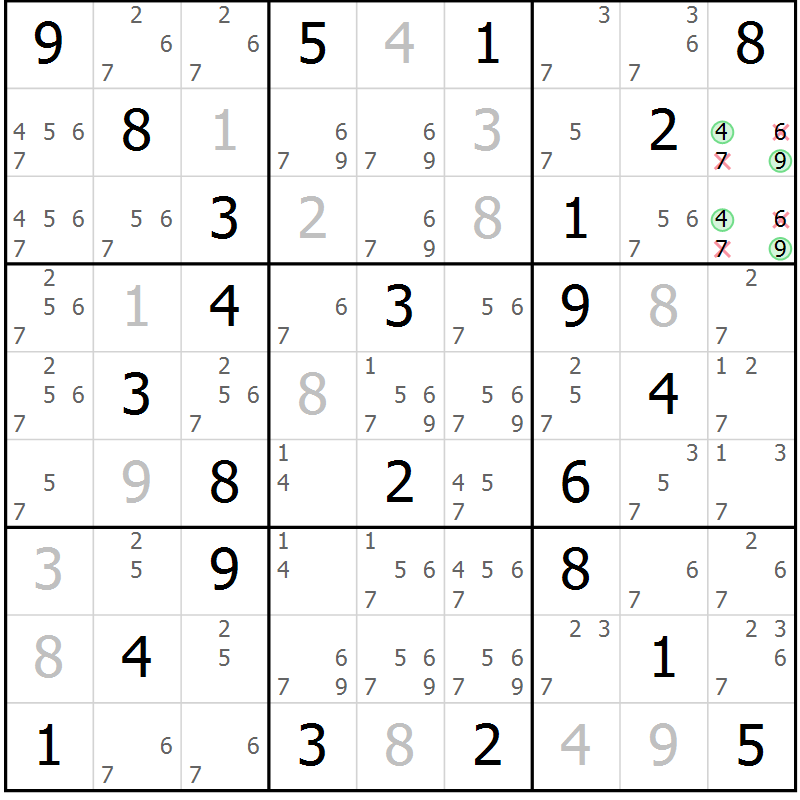 Position des candidats pour la solution de la Gr 56 page 59 du magazine de sudoku Platina n° 038