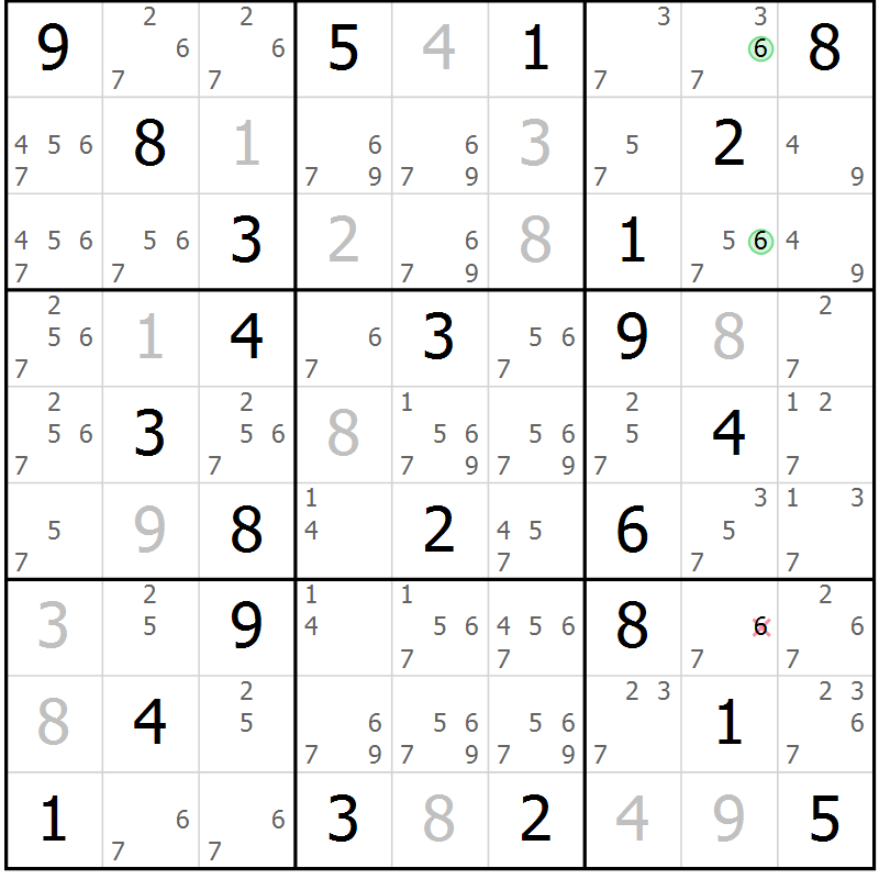 Position des candidats pour la solution de la Gr 56 page 59 du magazine de sudoku Platina n° 038