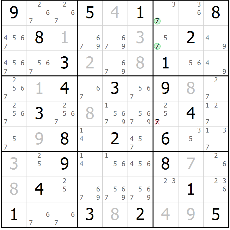 Position des candidats pour la solution de la Gr 56 page 59 du magazine de sudoku Platina n° 038