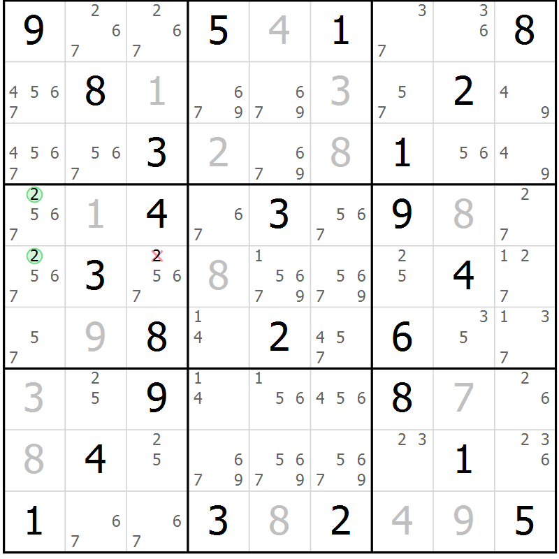 Position des candidats pour la solution de la Gr 56 page 59 du magazine de sudoku Platina n° 038