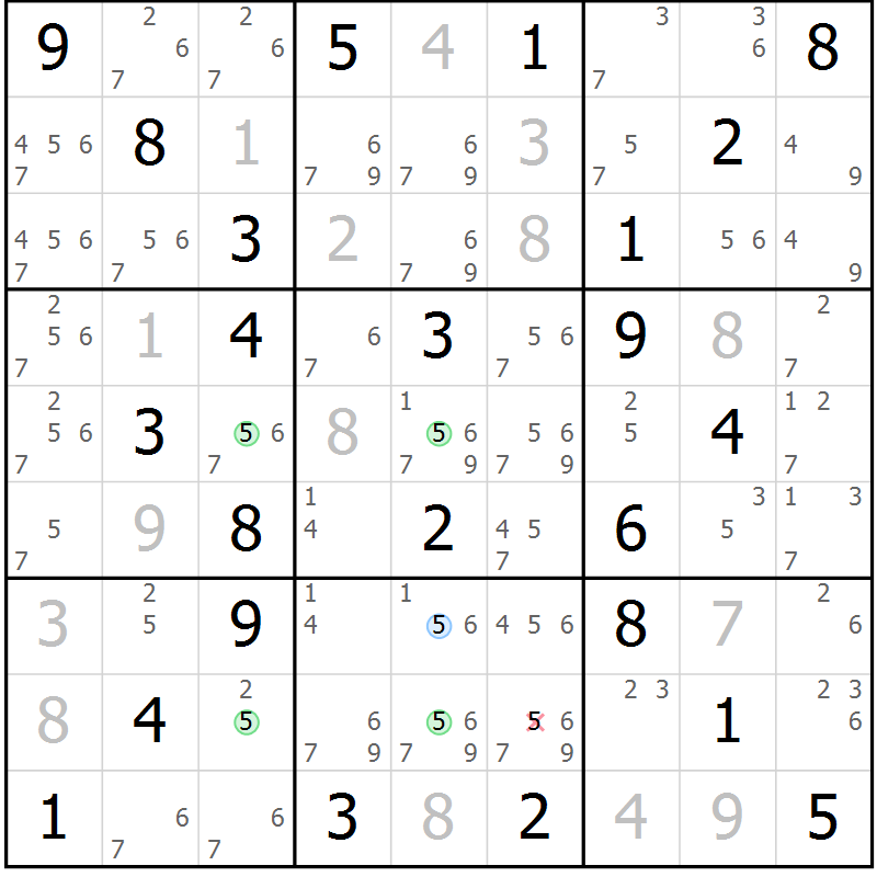 Position des candidats pour la solution de la Gr 56 page 59 du magazine de sudoku Platina n° 038