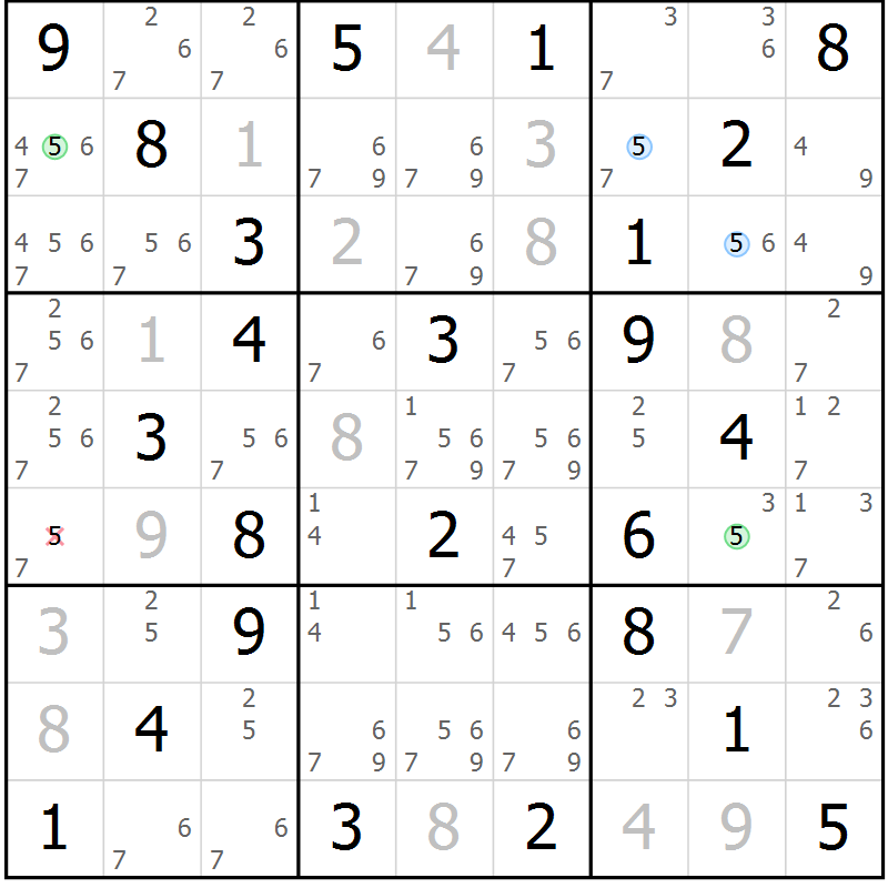 Position des candidats pour la solution de la Gr 56 page 59 du magazine de sudoku Platina n° 038