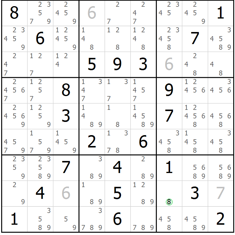 Position des candidats pour la solution de la Gr 57 page 60 du magazine de sudoku Platina n° 038