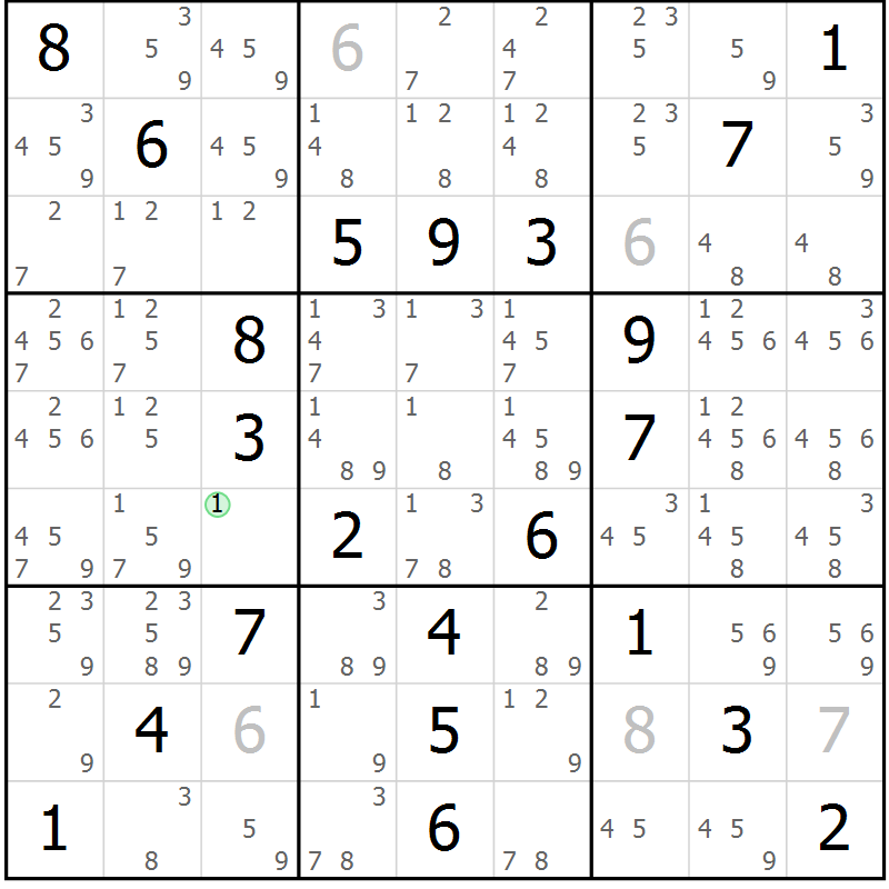 Position des candidats pour la solution de la Gr 57 page 60 du magazine de sudoku Platina n° 038