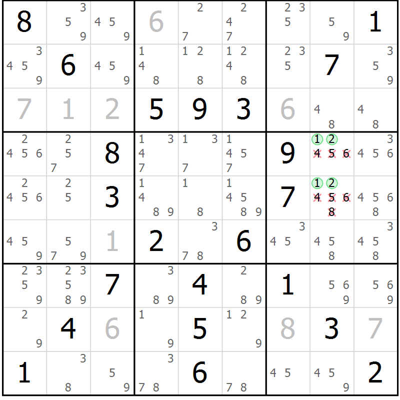 Position des candidats pour la solution de la Gr 57 page 60 du magazine de sudoku Platina n° 038