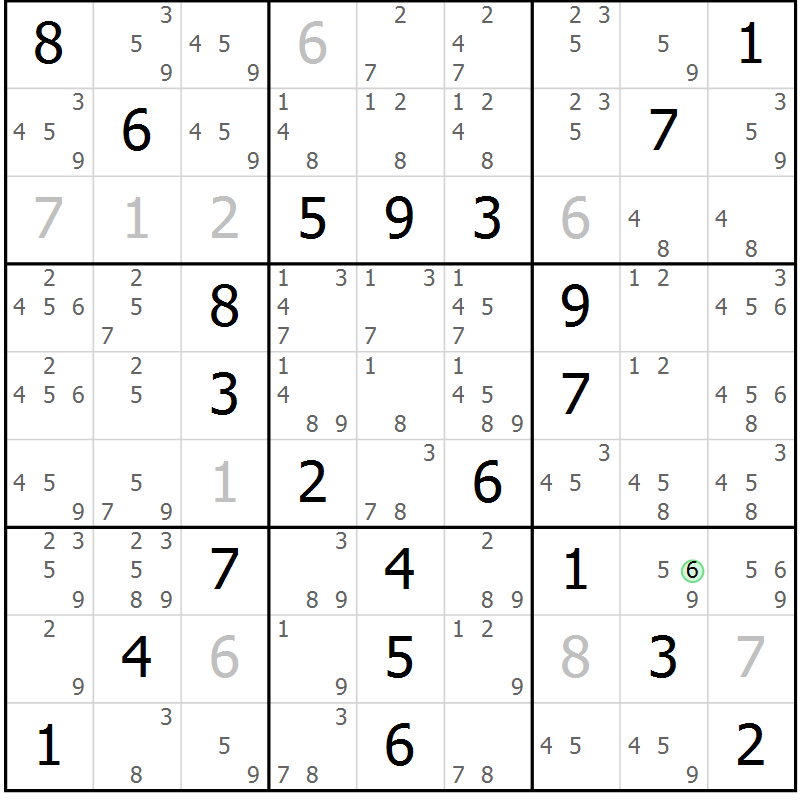 Position des candidats pour la solution de la Gr 57 page 60 du magazine de sudoku Platina n° 038