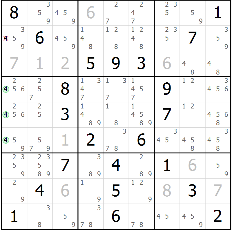 Position des candidats pour la solution de la Gr 57 page 60 du magazine de sudoku Platina n° 038