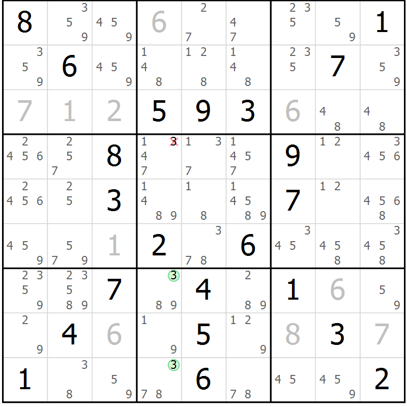 Position des candidats pour la solution de la Gr 57 page 60 du magazine de sudoku Platina n° 038