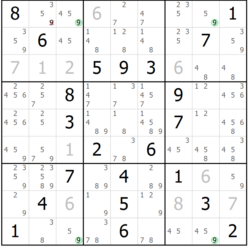 Position des candidats pour la solution de la Gr 57 page 60 du magazine de sudoku Platina n° 038