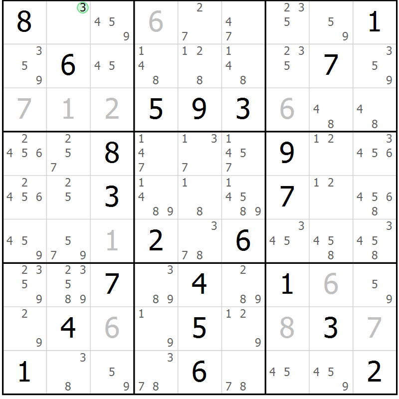 Position des candidats pour la solution de la Gr 57 page 60 du magazine de sudoku Platina n° 038