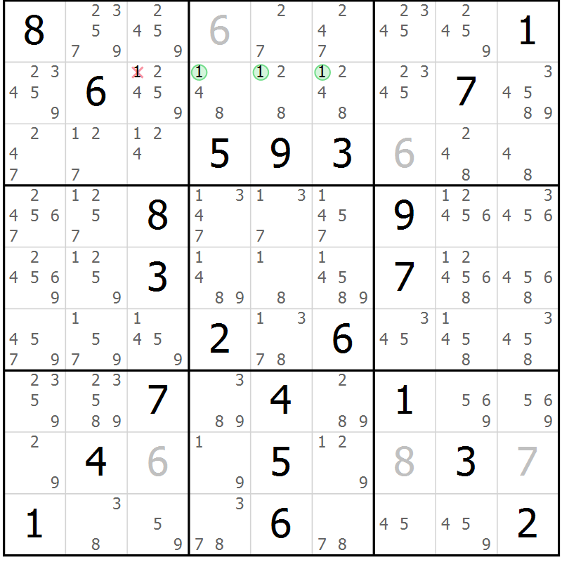 Position des candidats pour la solution de la Gr 57 page 60 du magazine de sudoku Platina n° 038