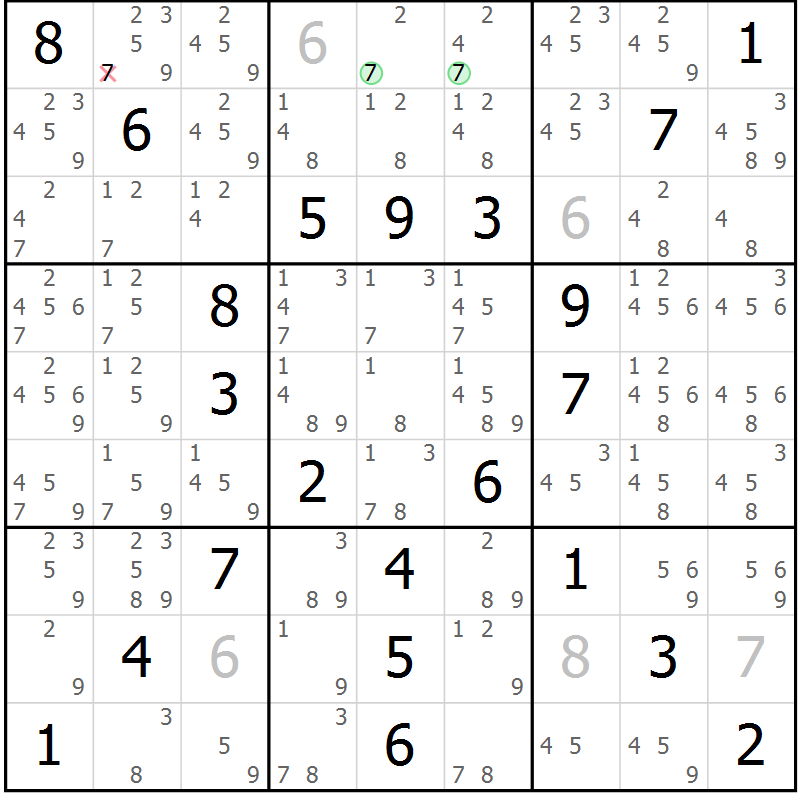 Position des candidats pour la solution de la Gr 57 page 60 du magazine de sudoku Platina n° 038
