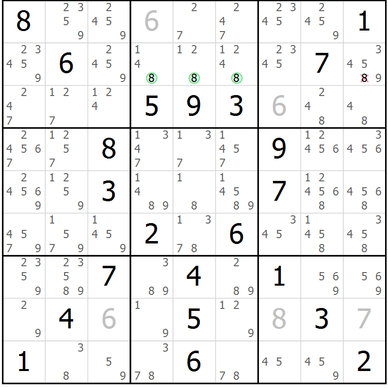 Position des candidats pour la solution de la Gr 57 page 60 du magazine de sudoku Platina n° 038