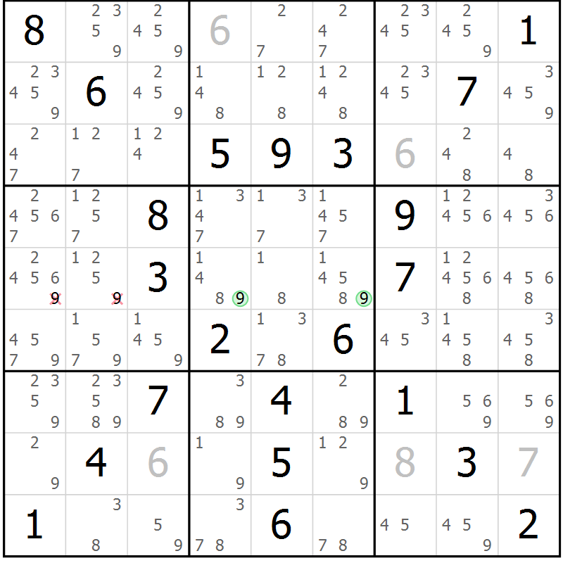 Position des candidats pour la solution de la Gr 57 page 60 du magazine de sudoku Platina n° 038