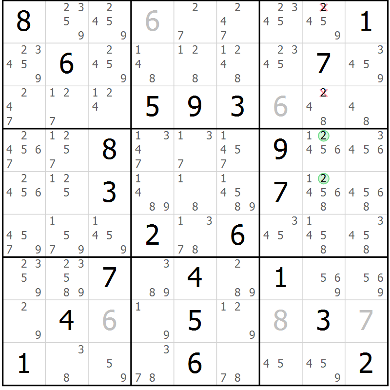 Position des candidats pour la solution de la Gr 57 page 60 du magazine de sudoku Platina n° 038